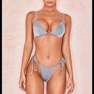 NWT House of CB Dazzle Silver Lurex Bikini XS